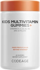 Kids Multivitamin Gummies Supplement - Vitamins A, C, D2, B6, B12, Zinc, Fola...