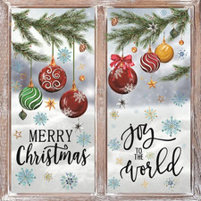 65 PCS Christmas Window Cling Sticker, Xmas Balls Branches Snow for Home Party S