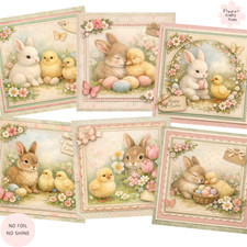 Vintage Cute Easter Card Toppers Cardmaking Scrapbooking Craft x 6 (9cm x 9cm)
