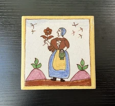 Antique AETCO American Faience European Style Art Tile, Lady with Flower