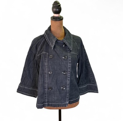 60s Style Retro Mod Jacket Denim Cotton Women's Size M Blue Button Up