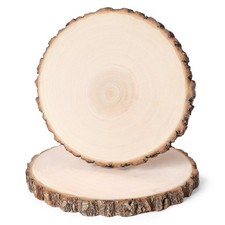 2Pcs Unfinished Wood Slices for Centerpieces 8.6-9.4nch ,with Tree Bark Wood ...