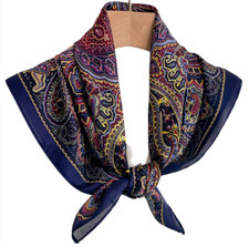 100 Silk 26" square Scarf Women neckerchief Wrap paisley blue red navy WY33