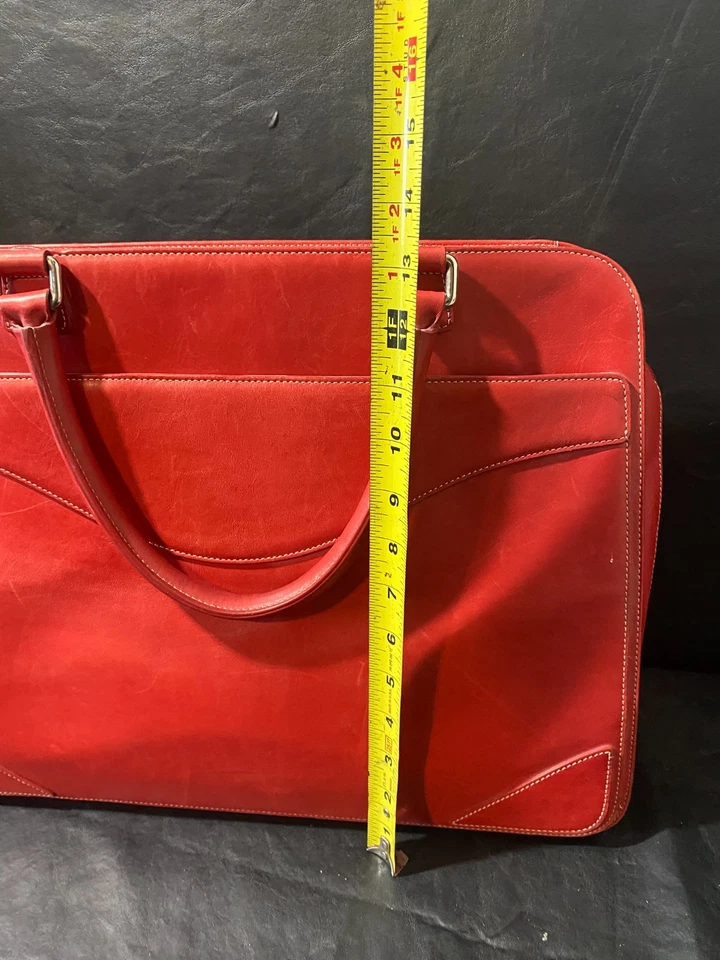 Levenger Red Leather Professional computer bag briefcase work bag carry case - Image 3 of 4