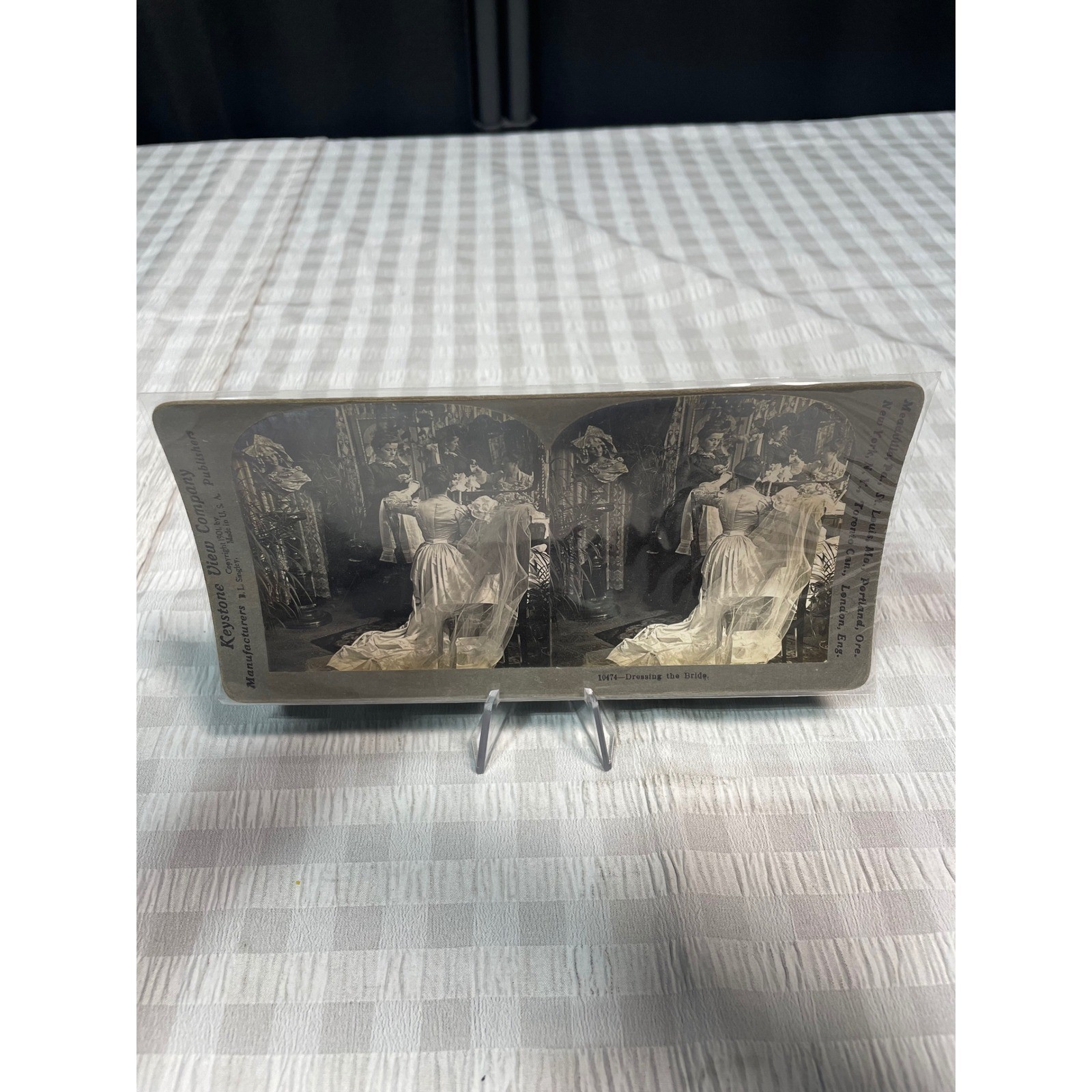 Keystone View Co Stereoview 10474 Dressing the Bride Antique Stereograph Card