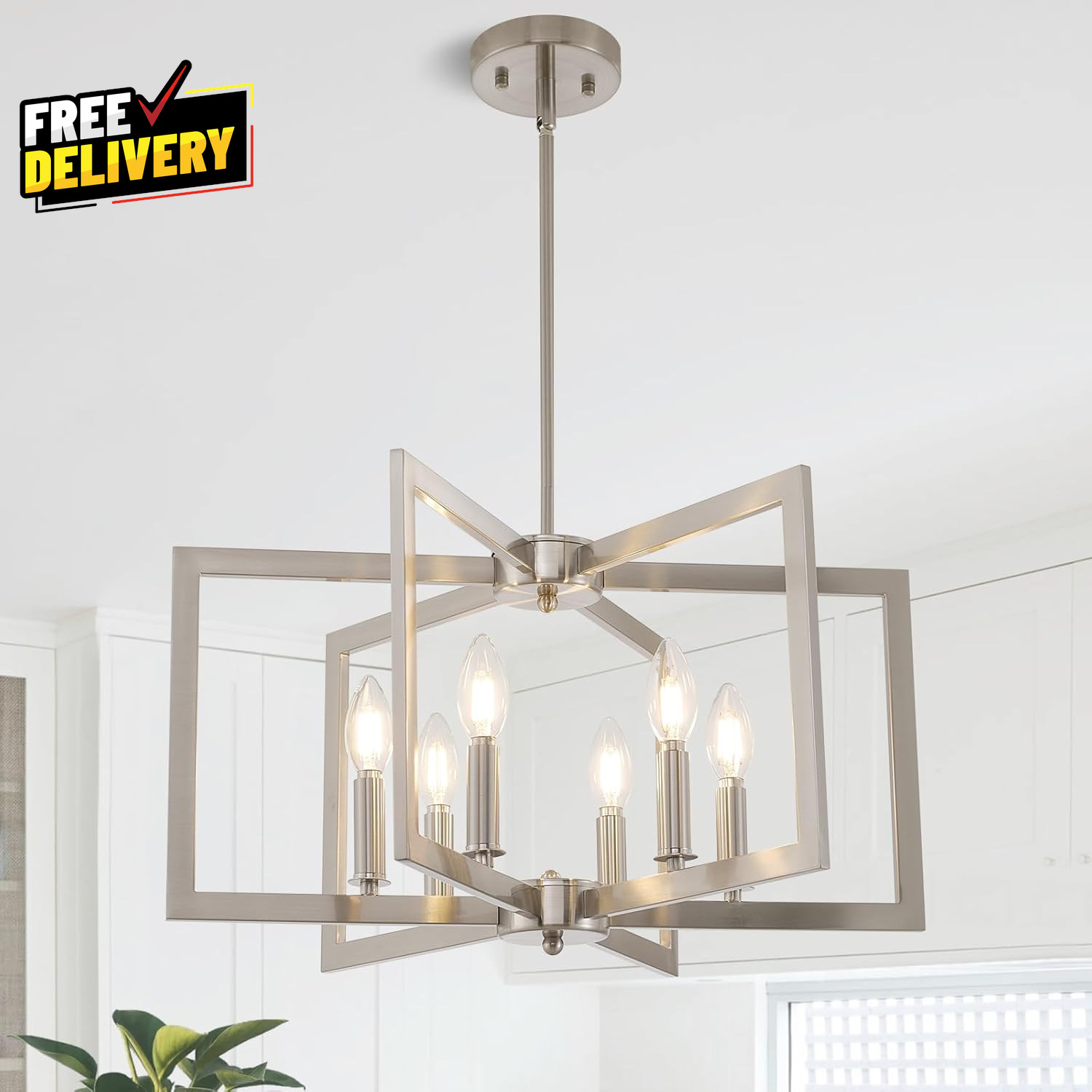 Dining Room Light Fixture 6 Light Brushed Nickel Modern Industrial Chandelier