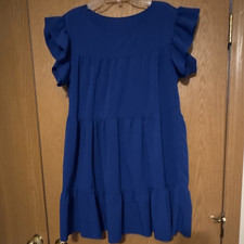SHEIN Blue Solid A-Line Short Dress Flutter Ruffle Sleeve Round Neck L