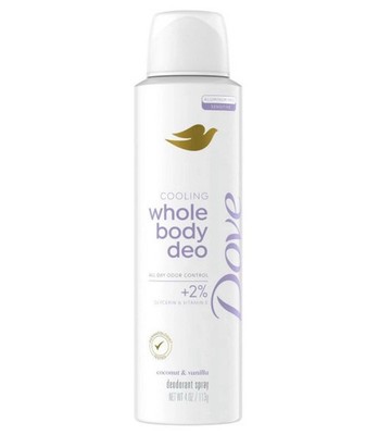 Dove Women s Whole Body Deodorant Spray 72H Coconut & Vanilla Aluminum Free, 4oz
