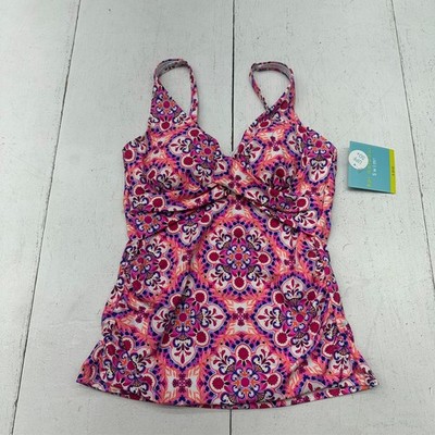 Bal Harbour Swim Pink Geometric Print Crossover Tankini Women's Size Small NEW
