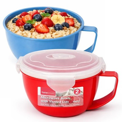 2-8 Stück Mikrowelle Suppe Schüssel mit Deckel & Griff 900ml | Lebensmittel Brei Nudel Becher Tasse