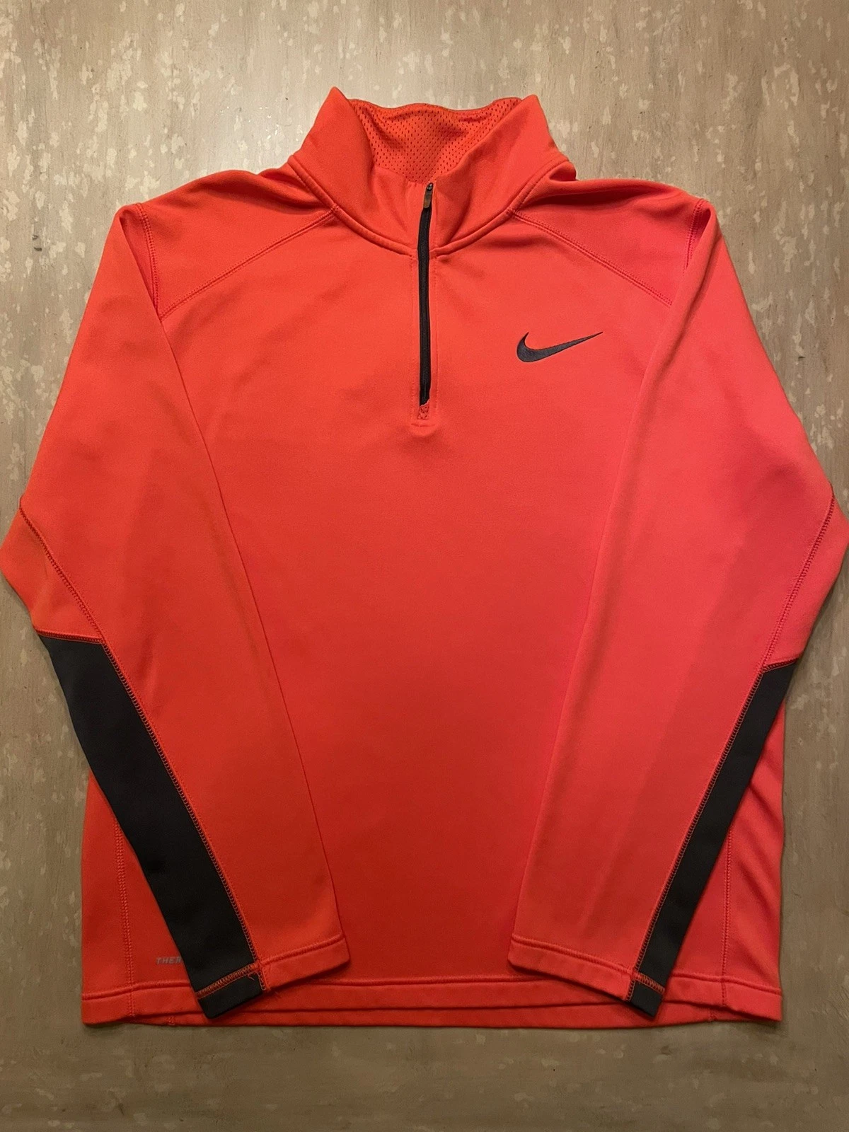 Nike Sweater Mens L Orange Long Sleeve Pullover Golf 1/4 Zip Therma Fit Active