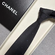CHANEL Tie Silk Jacquard Gray Necktie Coco Mark Dot Men Fashion Accessory No Box