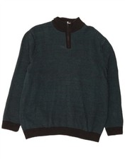 Marks  Spencer Mens Zip Neck Jumper Sweater 2XL Green Colourblock Cotton AH19
