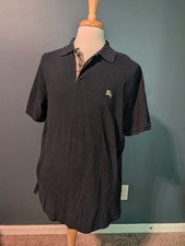 Burberry Brit Polo Shirt Mens XX Black Nova Check Short Sleeve Solid Designer