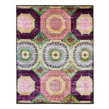 8' x 10'2" Yellow Colorful Mamluk Design Hand Knotted Silk with Wool Rug R75729
