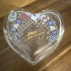Vintage Fenton Happy Anniversary Heart Shaped Trinket Box W/ Dove Floral Design
