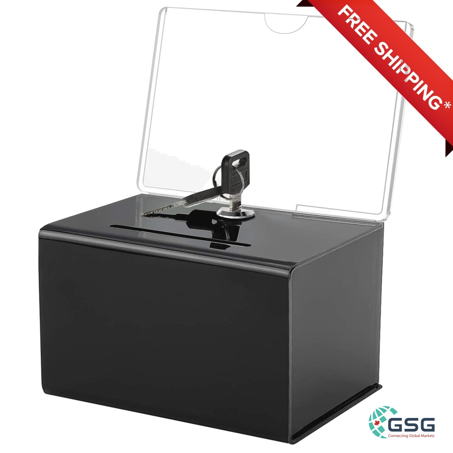 Secure black acrylic donation & ballot box with key lock