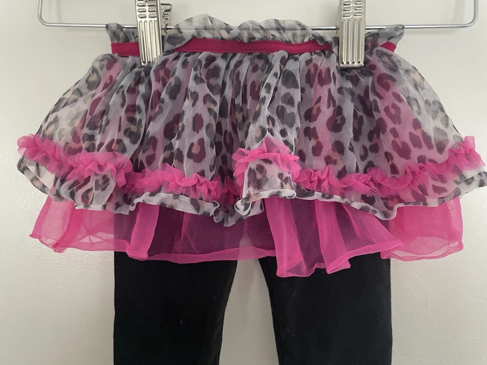 baby starters Girl Pink Bow Cotton Pants With Leopard Print Nylon Skirt Black 6M Foto 3 de 4