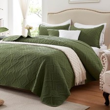Quilt Set King Size 3 Pieces, Lightweight Olive Green Bedspread-98''x106'', Soft