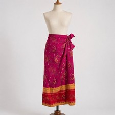 Baja Blue Pink Paisley Cotton Wrap Sarong Skirt Made in USA One Size