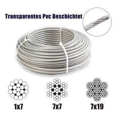 304 Edelstahl Drahtseil 1x7/7x7/7x19 PVC Ummantelt Drahtseil Klar 0.38-12mm