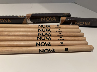 Drumsticks 3-Pairs Nova 5A, 5B, 2B Wood Tip DRUMSTICKS 5A Hickory