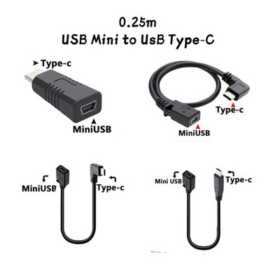 USB Kabel USB Typ C Stecker auf USB Mini Buchse 90° Winkel Adapterkabel 0.25m