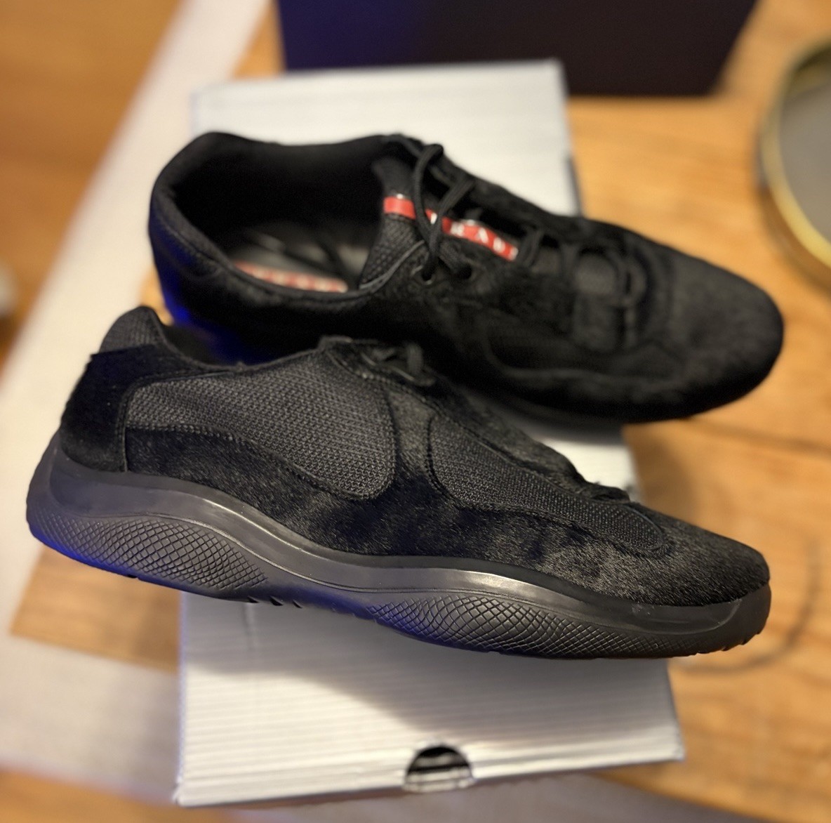 Size 9P Prada Americas Cup Pony Hair Triple Black Fur Margiela Gat