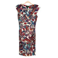 Lauren Ralph Lauren Paisley Sheath Dress Women Sz 6 Cap Sleeve Ruched Feminine