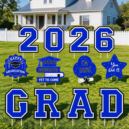 Graduation Decorations 12Pcs Waterproof Blue Graduation Yard Signs ...