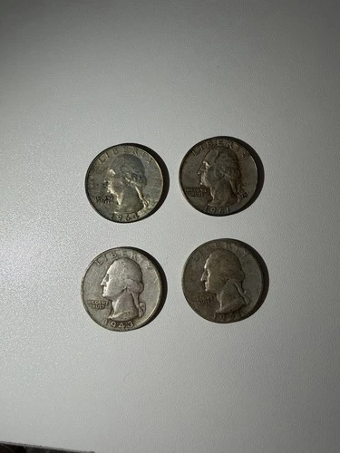 Lot Of 4 Quarters 90% Silver  1943, 1951, 1961D, 1964D