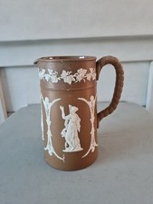 Dudson Brothers Jasper Ware 1890s Antique Brown Pitcher Jug with Rope Handle 8"