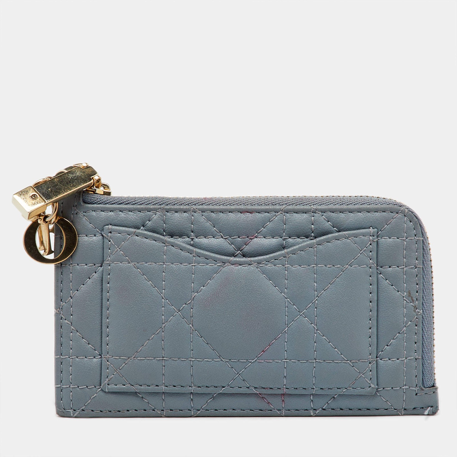 Dior Pale Blue Cannage Leather Cosmos Zip Card Holder