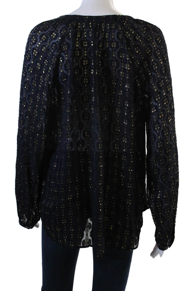 Blusa túnica mujer J Crew azul oscuro geométrica cuello redondo manga larga talla 14 Foto 3 de 4