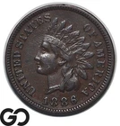 1886 Indian Head Cent Penny, Type 1, AU++, Better Date