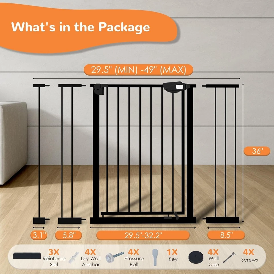 36 Zoll extra hohes Haustier-/Kindertor, 29-48 Zoll druckmontierte automatisch schließende Treppe/Tür - Bild 2 von 4