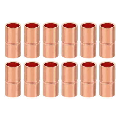12PCS 1/4" ID Copper Coupling Fittings Rolled Stop Straight Pipe Welding Joint