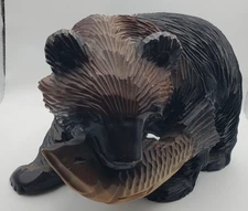 Unique Carved Wood Bear with Fish/Salmon  - 8"x4"x5" @ 1 lb 5oz