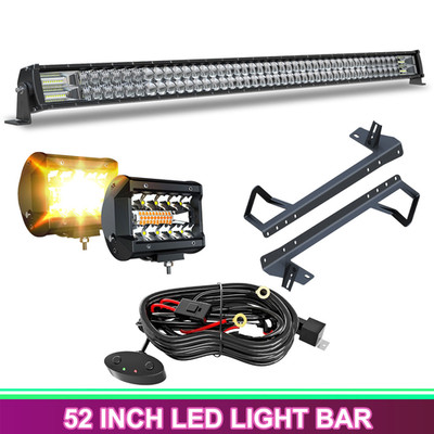Fit 07-18 jeep Wrangler JK Upper Brackets 52'' LED Light Bar Combo+4'' Pods Kit