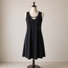 Philosophy M Black Lace Up Dress A Line Shift Edgy Goth Minimalist Casual Travel