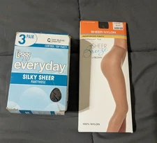 L'eggs Leggs Everyday Control Top Off Black Sheer Toe Pantyhose Q & Gildan 4 pr