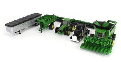 ERTL, JOHN DEERE Erntegarnitur   Traktor 8R 370 mit Anhänger   Mähdrescher X9...