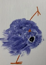 ACEO Original Painting, Bird Impressionism Oil Art, Emmer Plaxe, Animal Abstract