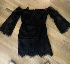 White House Black Market Black Lace Off Shoulder Bell Sleeve Dress Size 10