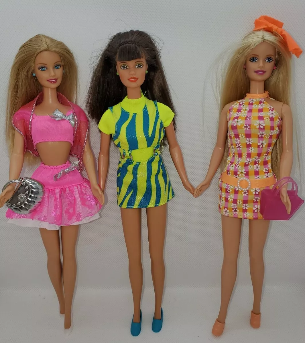 Vintage 90s Barbie Teresa Neon Floral Dresses Accessories Dolls Lot