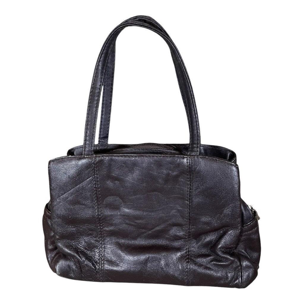 Women's Small Satchel Handbag Brown Faux Leather Handles Straps Classic Everyday