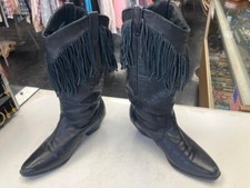 Vintage Black Leather Acme Dingo Brand Designer Boots with Fringe Women's 6 M