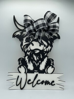 Highland Cow Welcome door sign