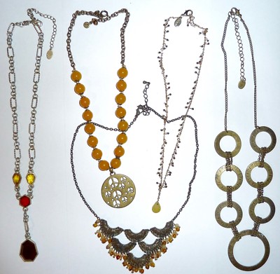 VINTAGE-TO-NOW *5 BOHO NECKLACE LOT* BRONZETONE, BEADS, STONES...MOST SIGNED