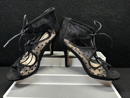 Torrid Black Lace Up High Heel Mesh Polkadot Stiletto Size 9.5 New Without Box - Picture 4 of 9